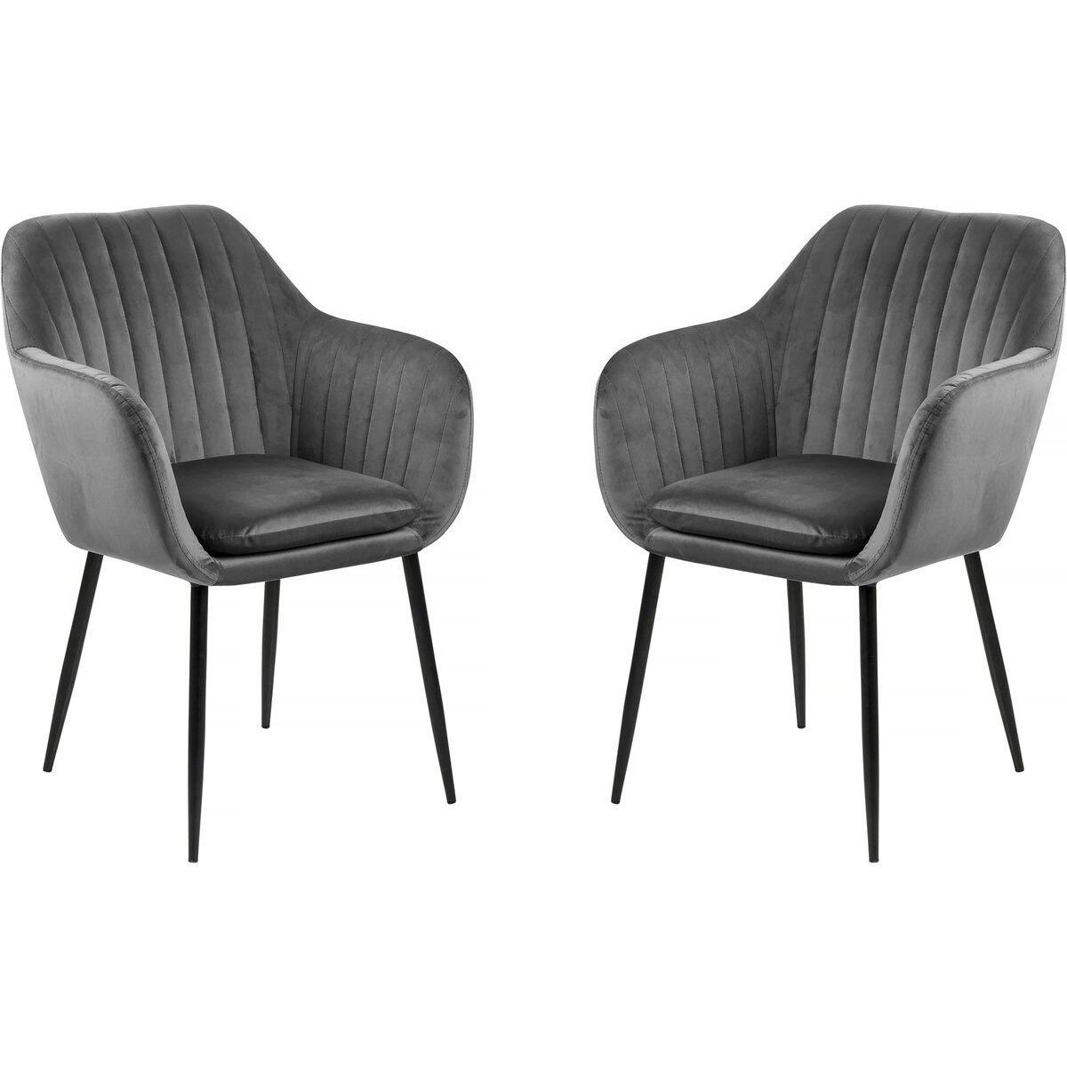 Lot De 2 Chaises Avec Accoudoirs En Velours Ida Gris Pas Cher Auchan Fr