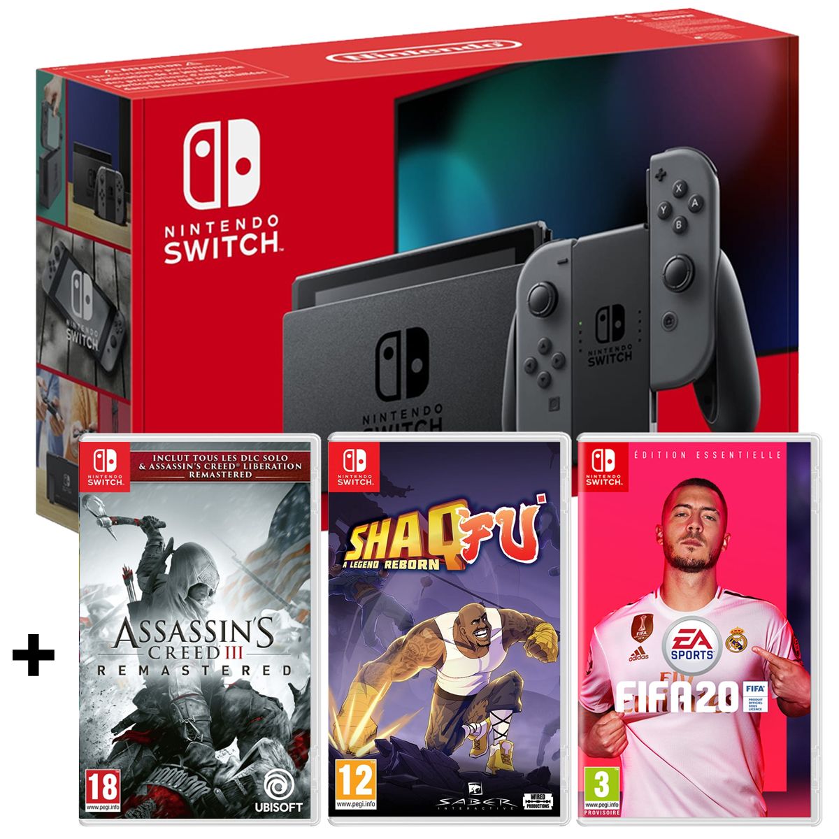 EXCLU WEB Console Nintendo Switch Joy Con Gris FIFA 20 Shaq Fu A