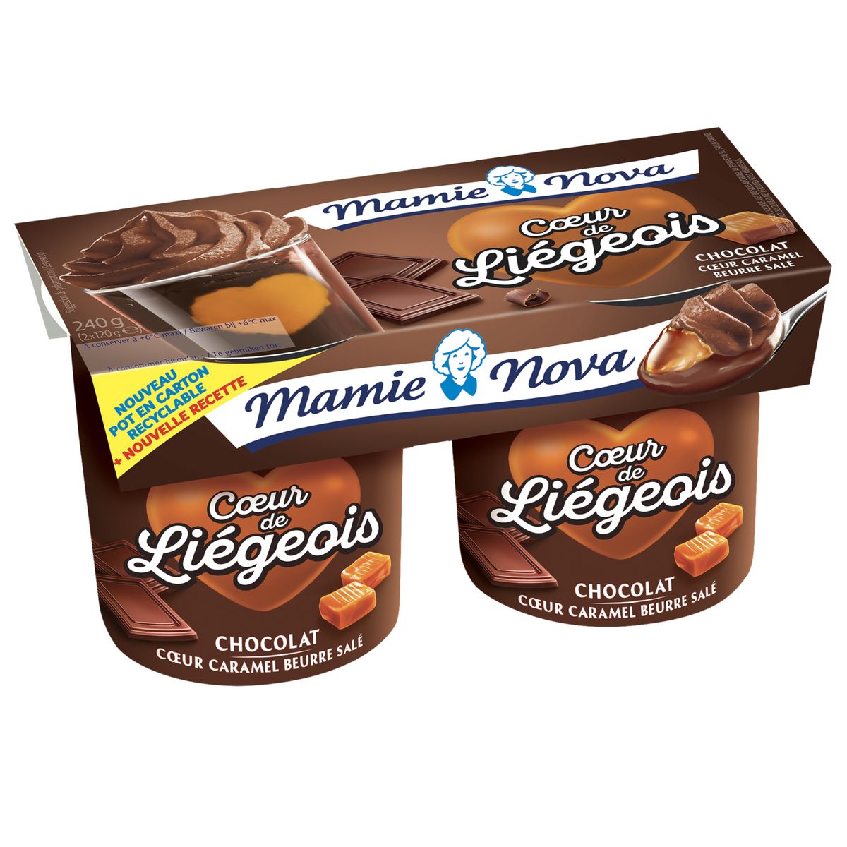 MAMIE NOVA Liégeois au chocolat coeur caramel beurre salé 2x120g pas