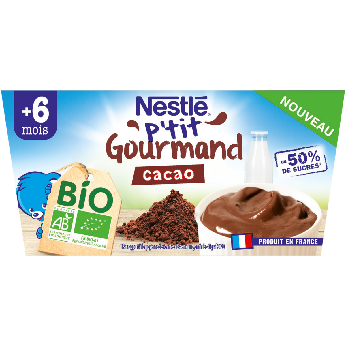 NESTLE P tit brassé petit pot dessert lacté cacao bio dès 6 mois 4x90g