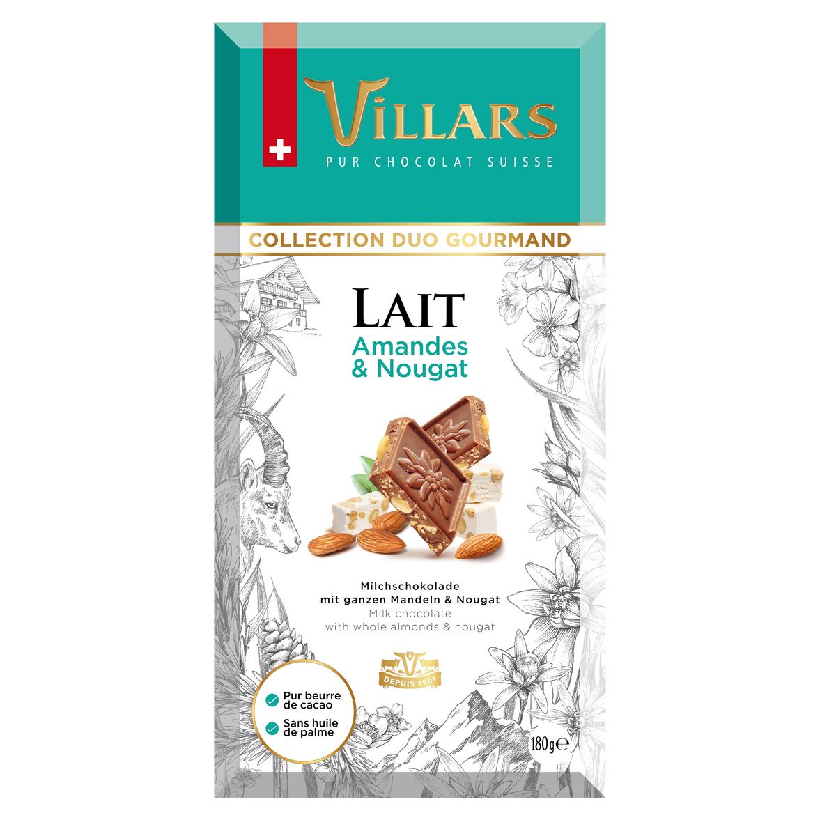 Villars Tablette De Chocolat Au Lait Amandes Et Nougat G Pas Cher