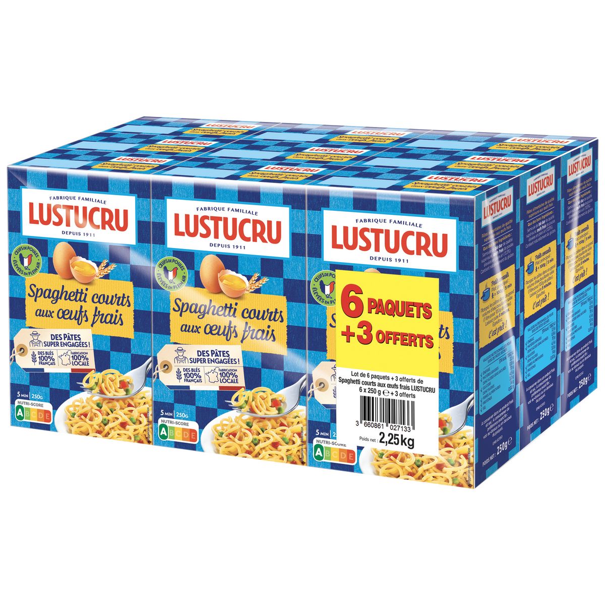 LUSTUCRU Spaghetti Courts Aux Oeufs Frais 6x250g 3 Offert Pas Cher