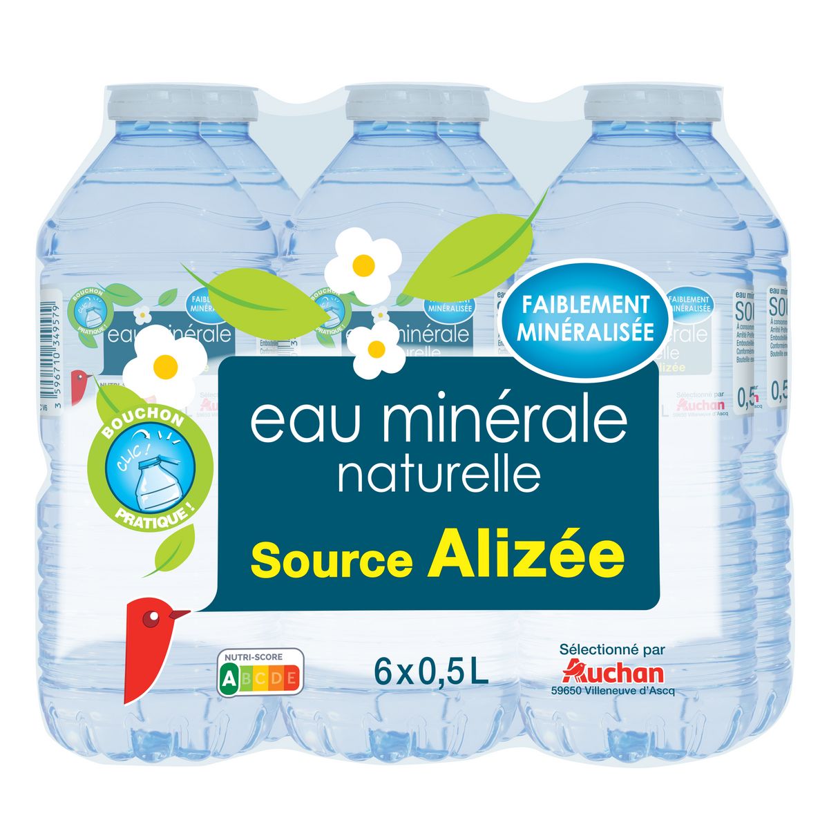 AUCHAN Eau minérale naturelle faiblement minéralisée bouteilles 6x50cl