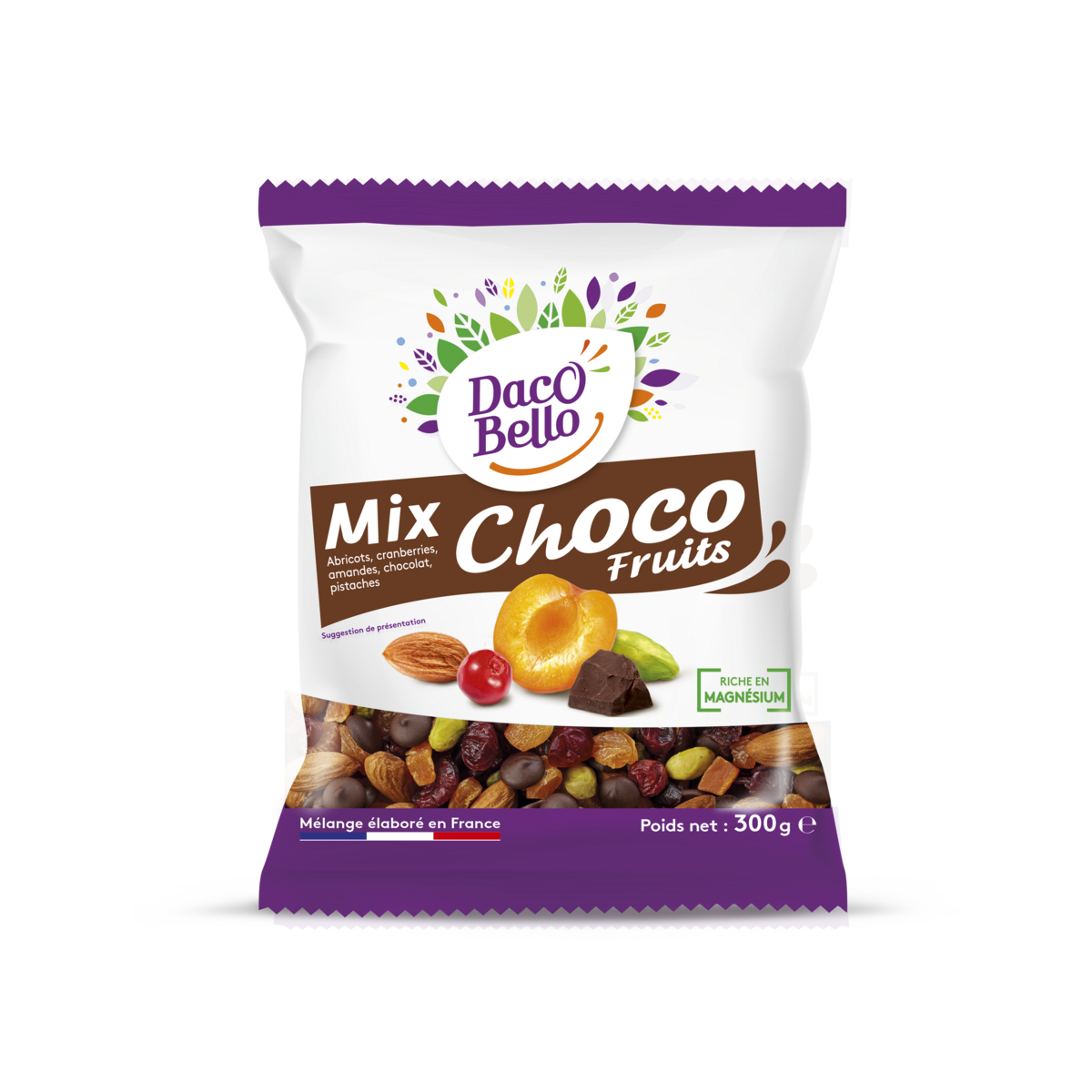 DACO BELLO Mélange de fruits secs nature et chocolat 300g pas cher à