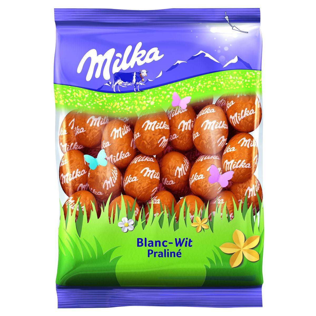 MILKA Petits œufs au chocolat blanc fourré praliné noisette 350g pas