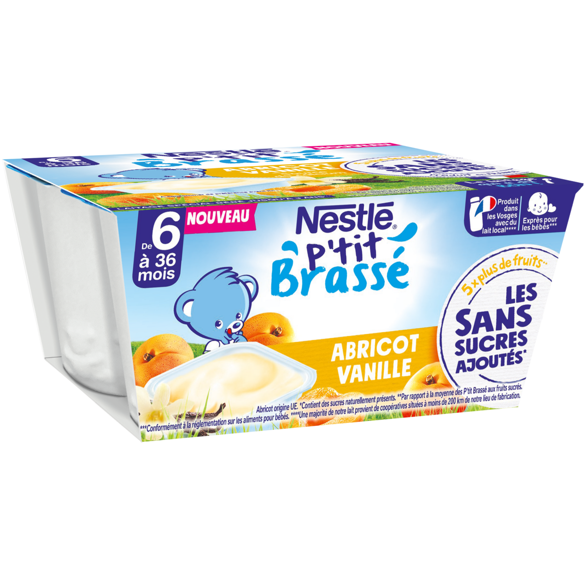 NESTLE P tit brassé petit pot dessert lacté abricot vanille dès 6 mois