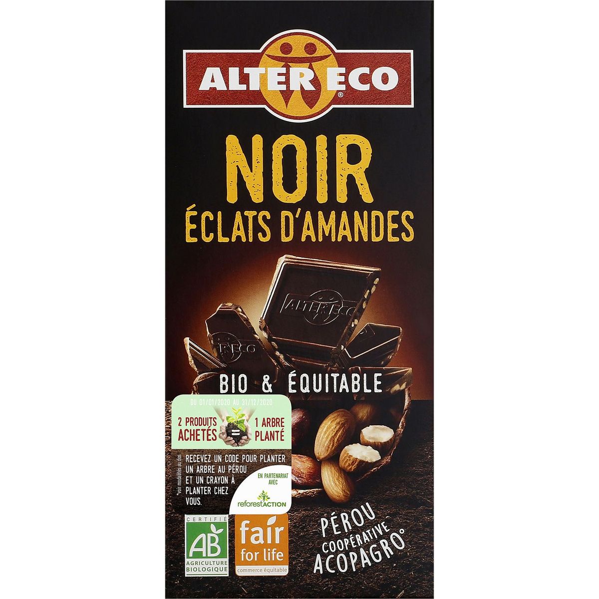 Alter Eco Alter Eco Chocolat Aux Clats D Amandes G Promo Pas Cher