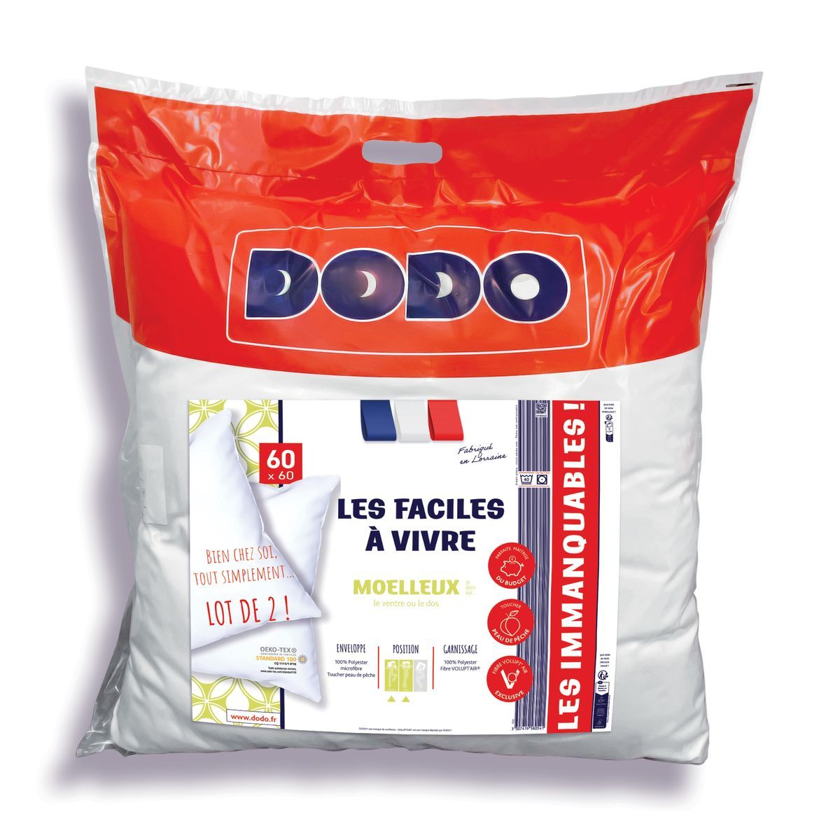 Dodo Lot De Oreillers Confort Moelleux En Microfibre Toucher Peau De