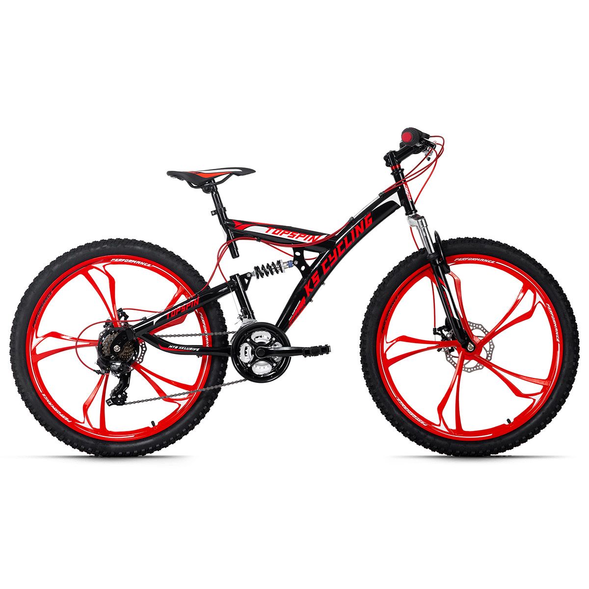 VTT Tout Suspendu 26 Topspin noir rouge TC 46 cm