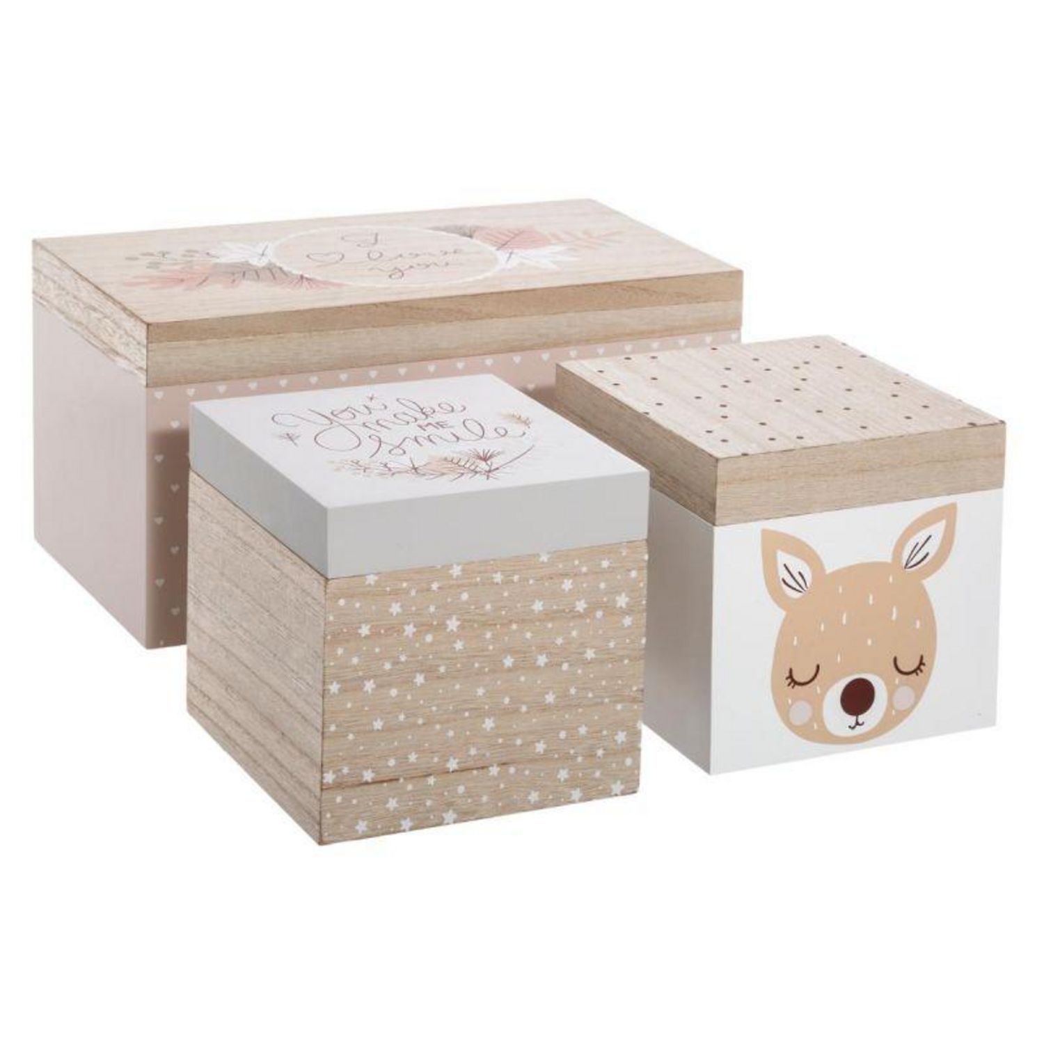 Lot de 3 Boîtes de Rangement Enfant Love 30cm Naturel pas cher