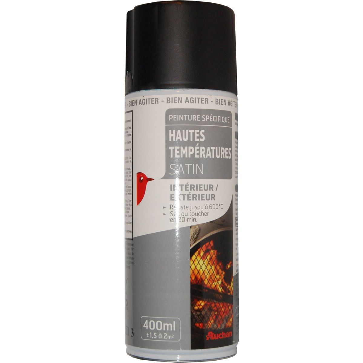 Bombe de peinture haute température 600° Noir mat 400ml (Aérosol