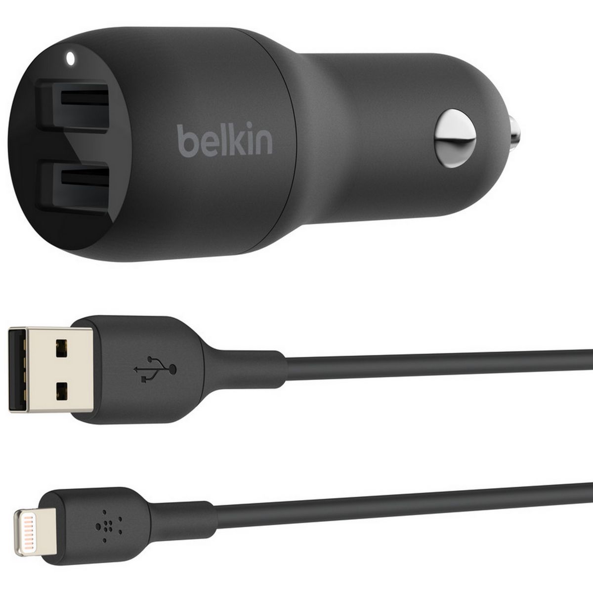 Belkin Chargeur allume-cigare 24W 2xUSB-A/Lightning 1m noir