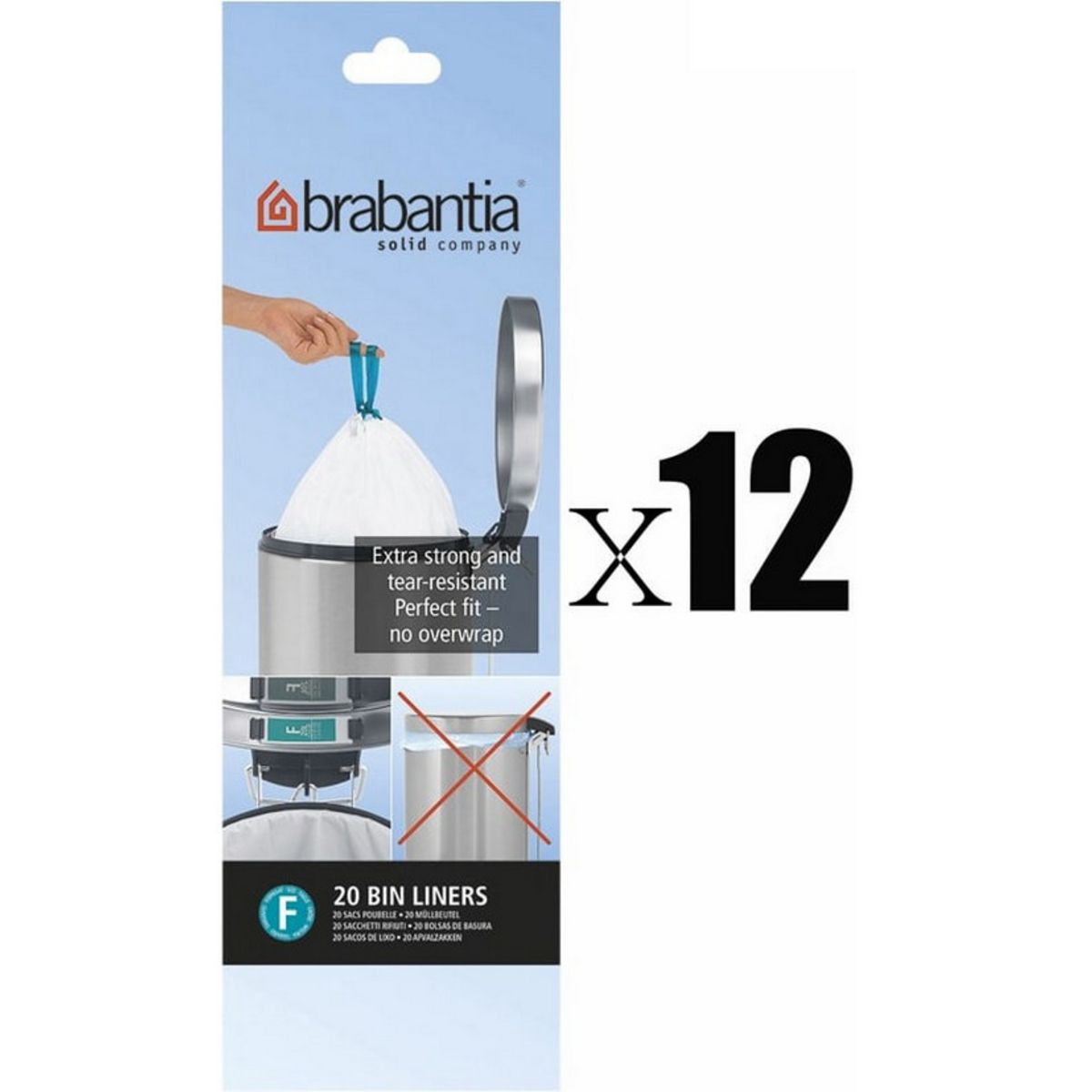 BRABANTIA Lot de 12 rouleaux de 20 sacs poubelles o 30l - BRA-300349X12 pas  cher 