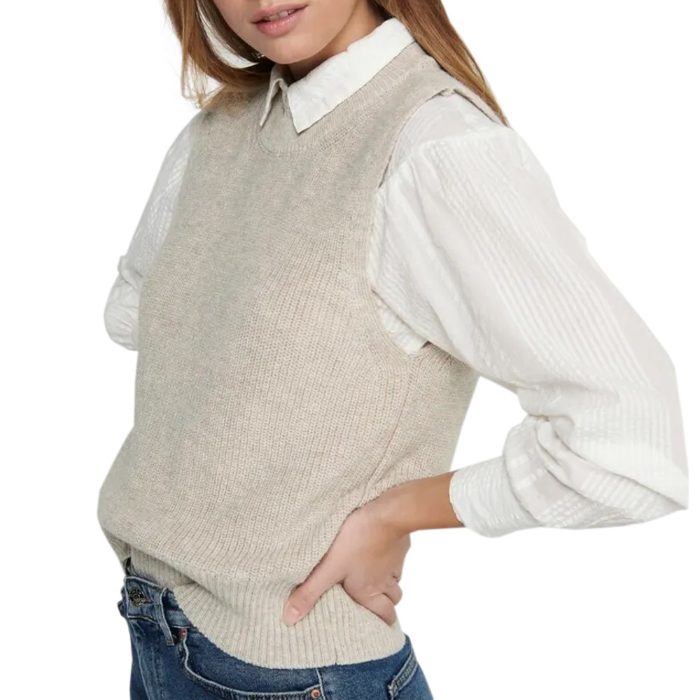 Pull sans manches beige femme Only Paris pas cher 