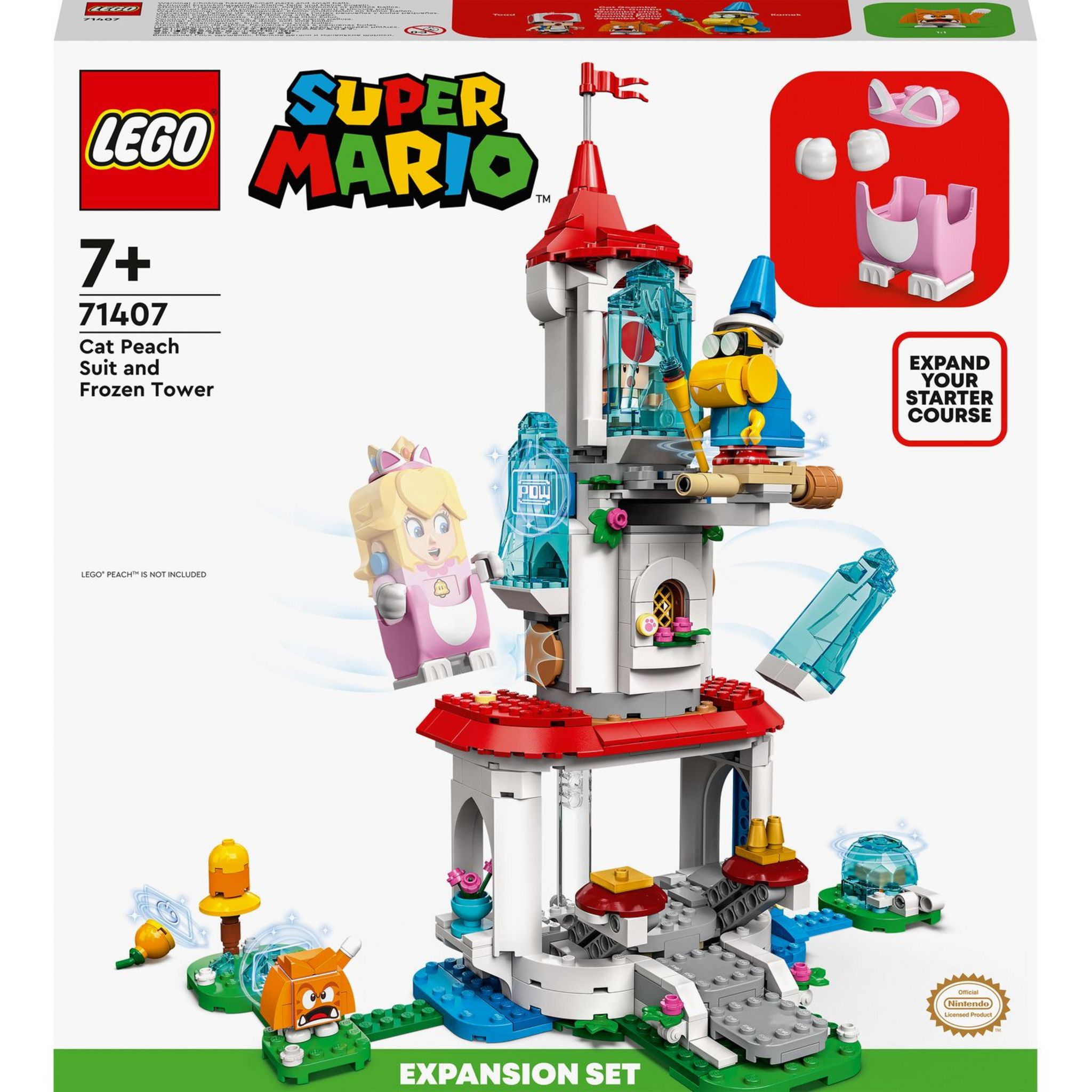 LEGO Super Mario 71407 Ensemble d’Extension La Tour Gelée et le  Costume de Peach Chat, Jouet pas cher 