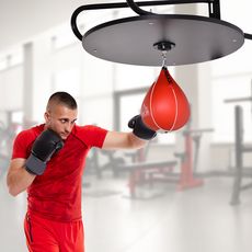 Punching ball poire de vitesse boxe avec support plateau tournant + pompe MDF acier revêtement synthétique rouge noir