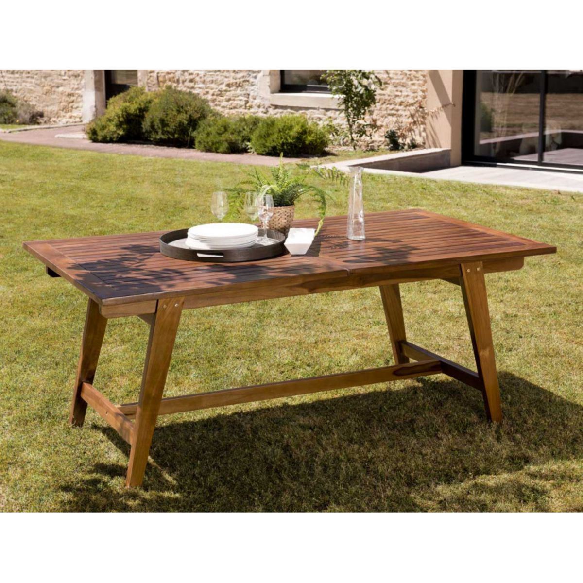 MACABANE HANNA - Table de jardin 8/10 personnes - rectangulaire scandi extensible 180/240x100cm en bois teck huilé