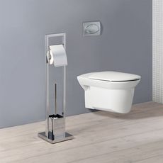 IDIMEX Porte-papier toilette TOMA support sur pied pour papier hygiénique distributeur dérouleur avec brosse WC chromé