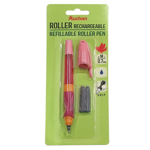 Stylo roller ergonomique rechargeable rose