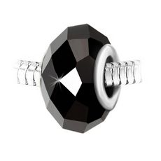 Charm perle cristal noir à facettes et acier par SC Crystal