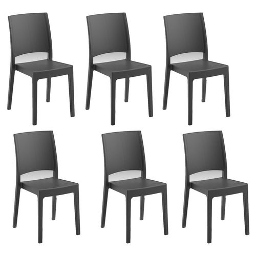 Lot de 6 chaises de jardin anthracite en résine FLORA