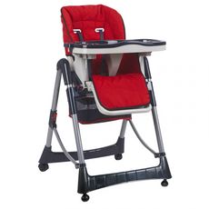 Chaise haute bébé pliable réglable hauteur dossier tablette (Rouge)