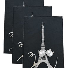 Lot de 3  torchons PARIS BY CAT - 50x70 cm (Noir)