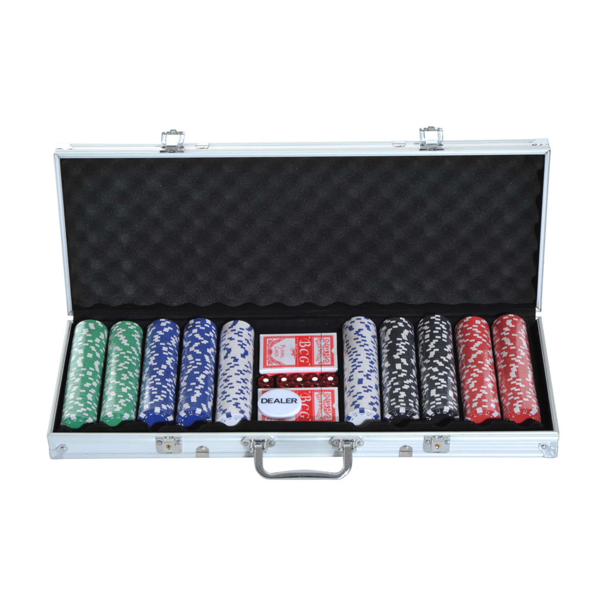 HOMCOM Mallette professionnelle de Poker 500 jetons 2 jeux de cartes 5 dés  bouton dealer 2 clés alu pas cher 