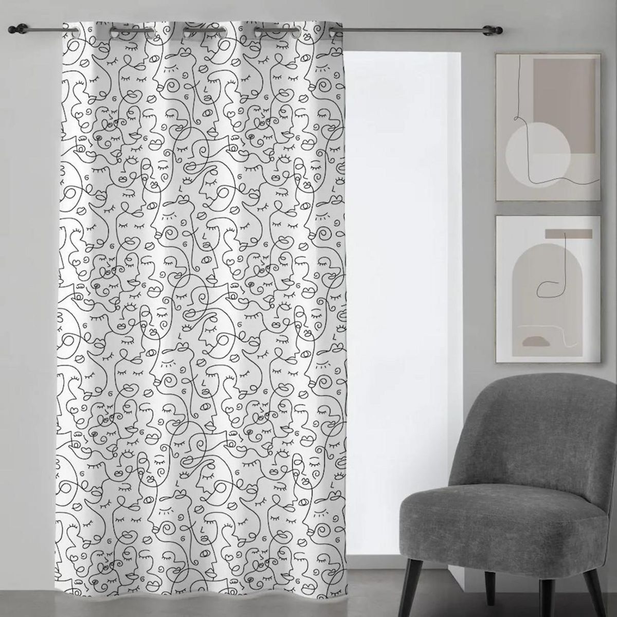  2 rideaux blanc et noir one line 140x260cm