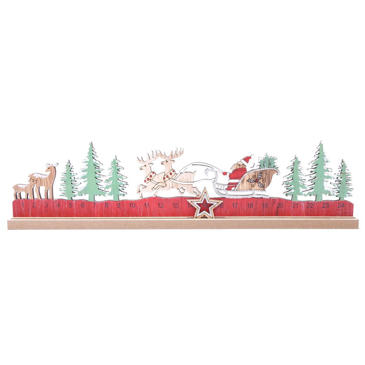 HEART OF THE HOME Calendrier de l'Avent en bois Père Noël Xmas Tradi - Rouge