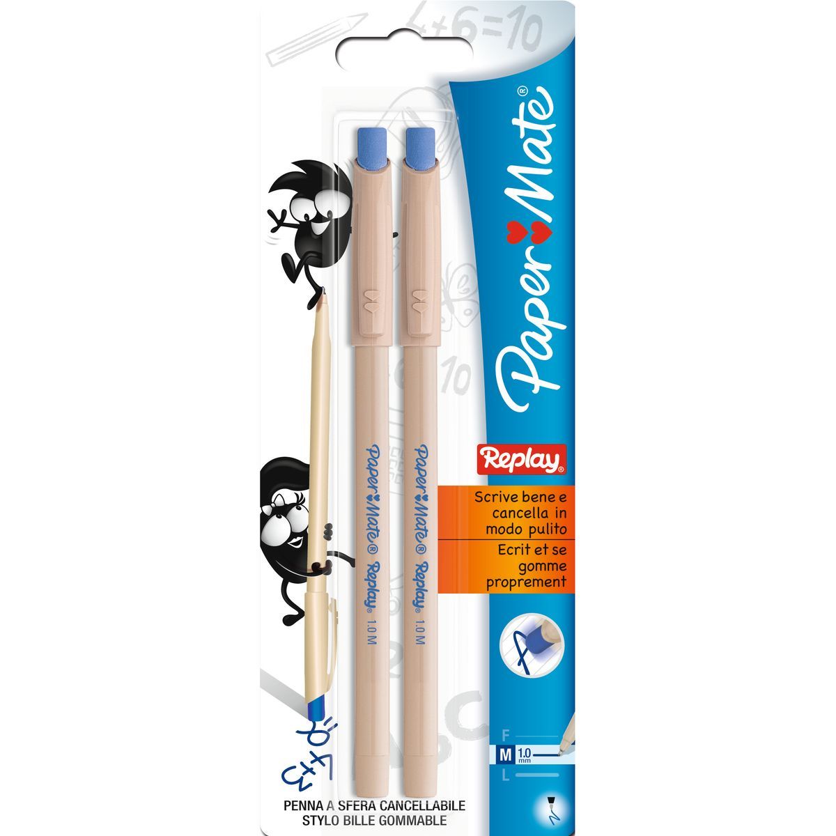 PAPERMATE Lot de 2 stylos bille gommable pointe moyenne Replay encre bleue  pas cher 