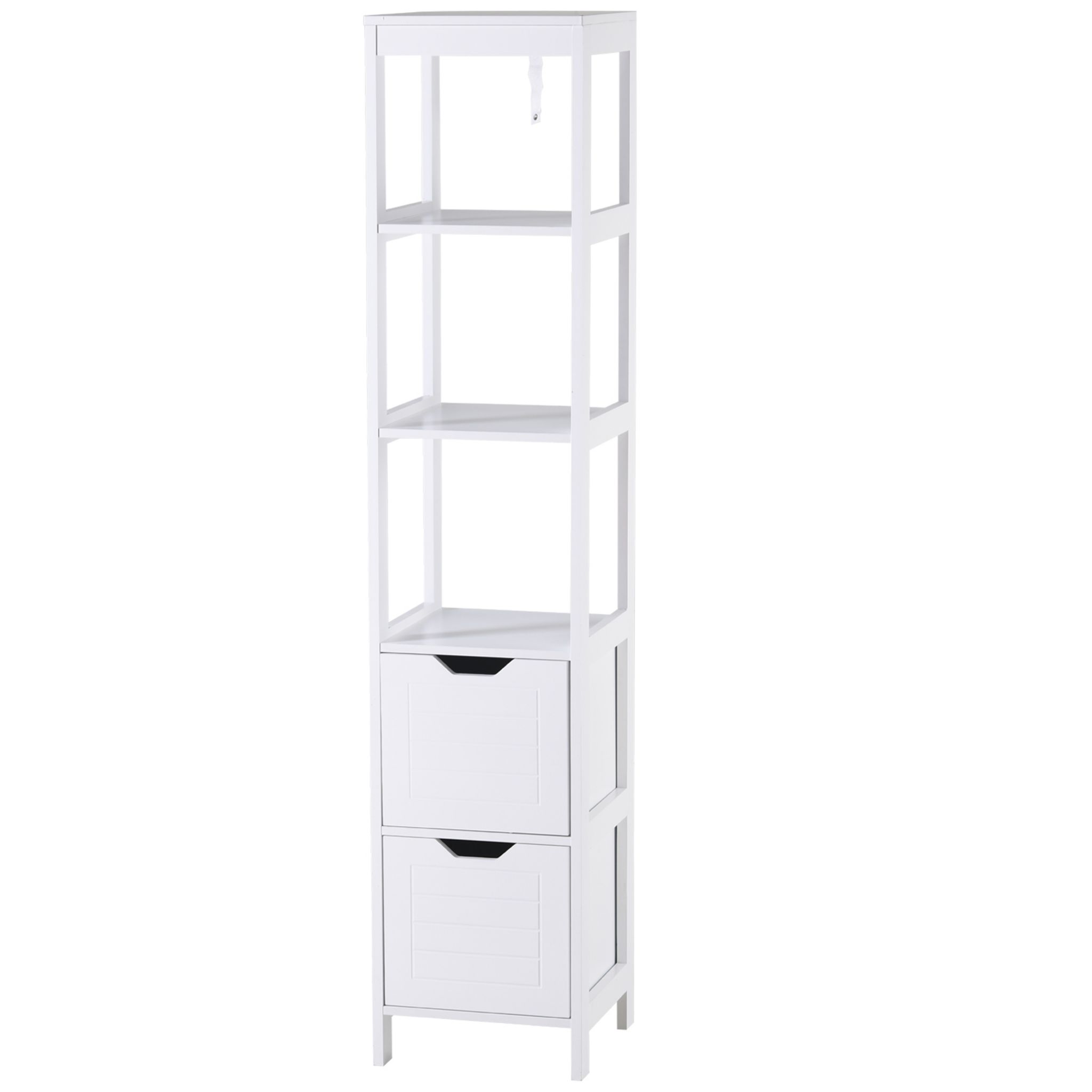 KLEANKIN Meuble de rangement salle de bain - 2 portes, tiroir, 3 étagères -  dim. 60L x 33l x 122H cm - MDF blanc pas cher 