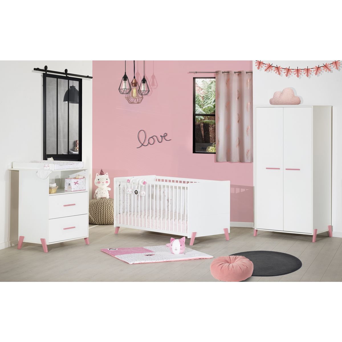 Chambre Bebe Complete Evolutive Joy Coloris Rose Pas Cher A Prix Auchan