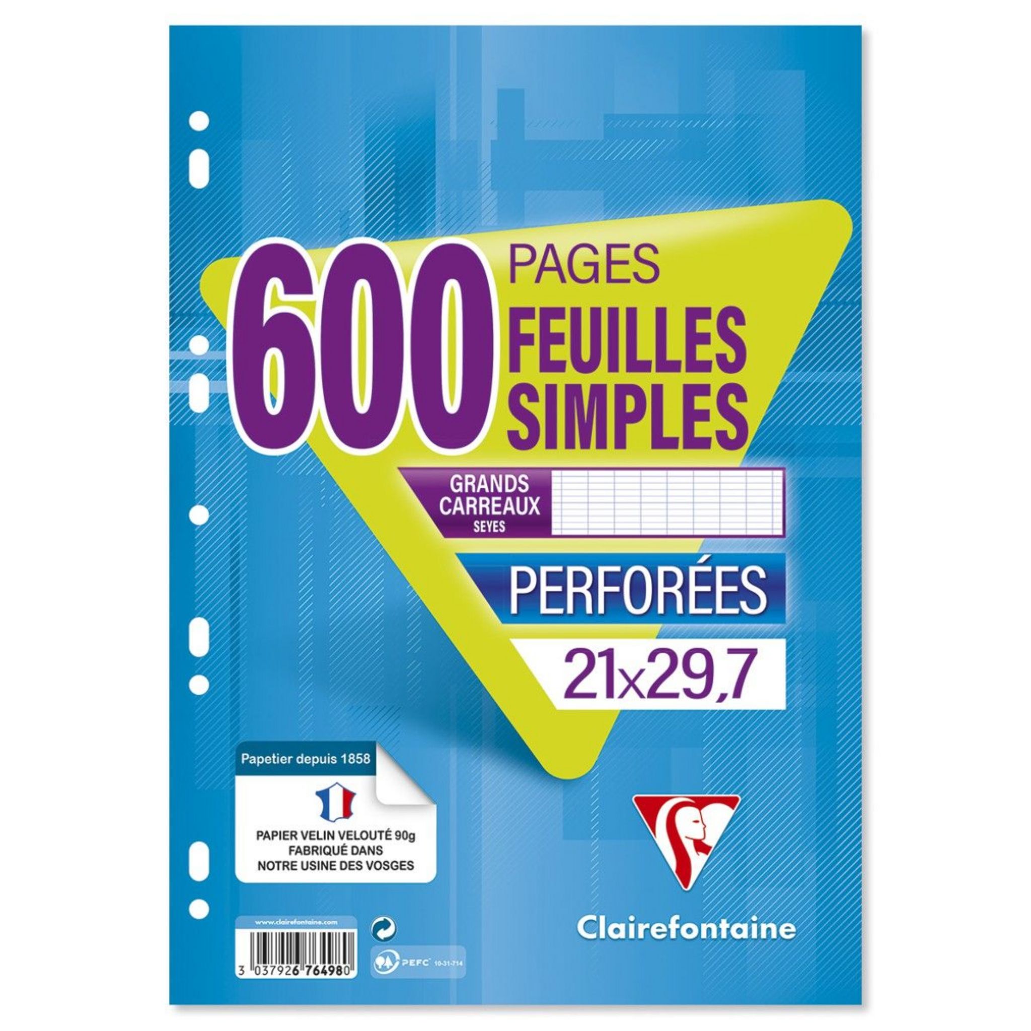 Feuilles simples blanches - 17 x 22 cm - 200 pages grands carreaux - 90  g/m² - Cultura - Feuille Simple - Copies - Feuilles