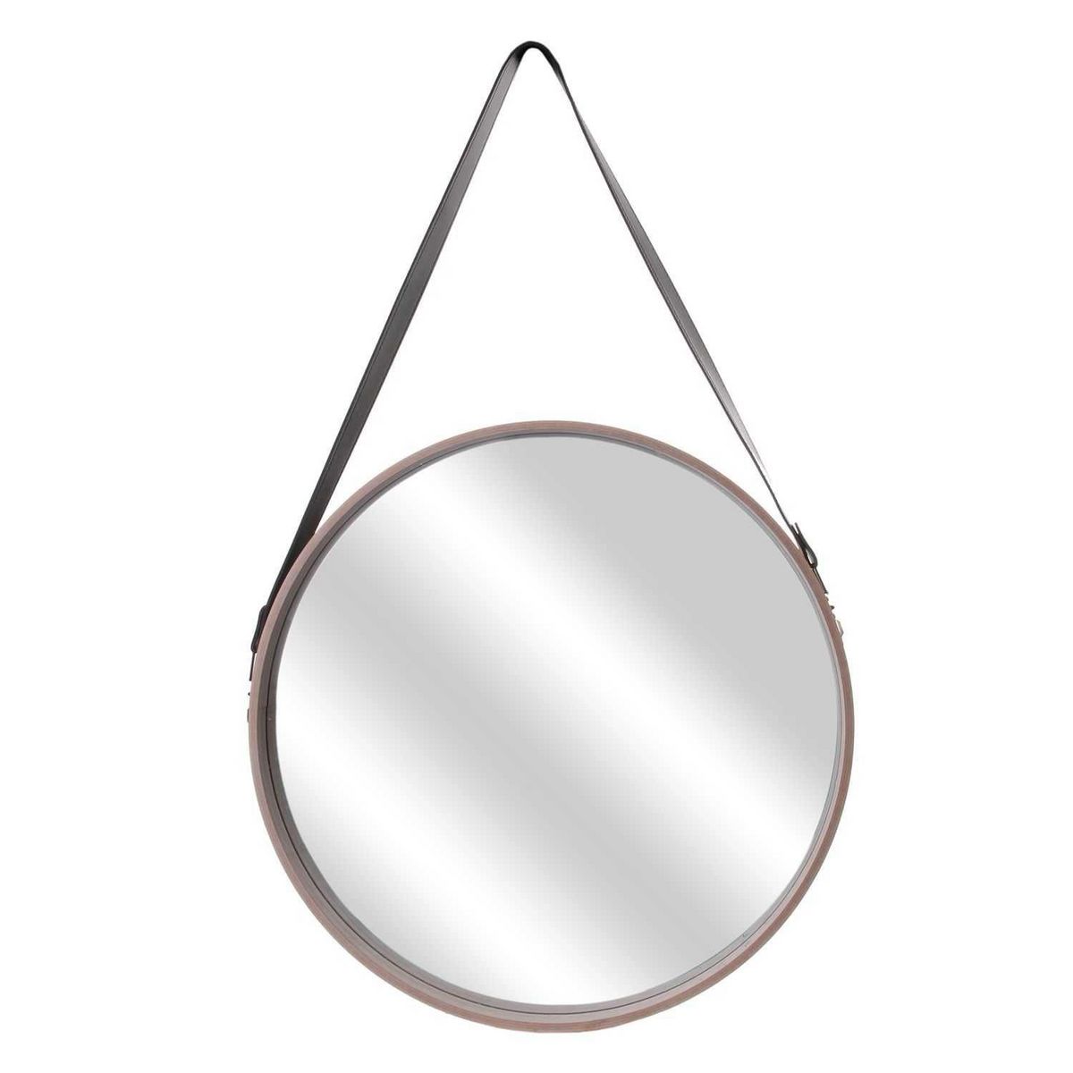 TOILINUX Miroir rond à suspendre avec une anse - Diam. 50 cm. - Beige