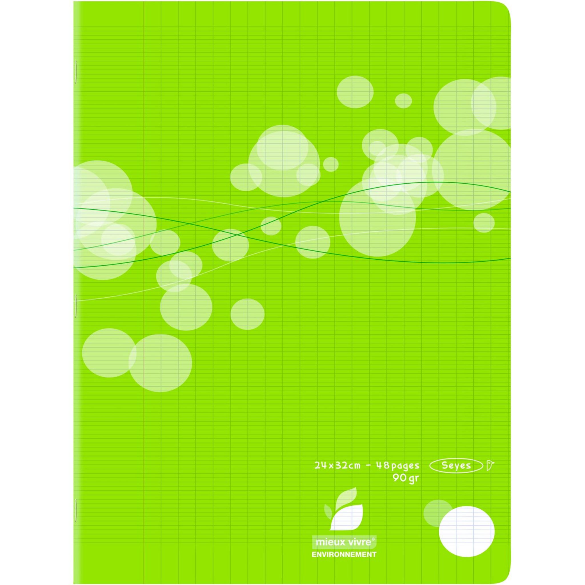 AUCHAN Cahier piqué polypro 24x32cm 48 pages grands carreaux Seyes vert  motif ronds pas cher 
