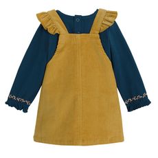 Petit Béguin Robe fille en velours côtelé et t-shirt Souffle Étoilé (Ocre jaune)