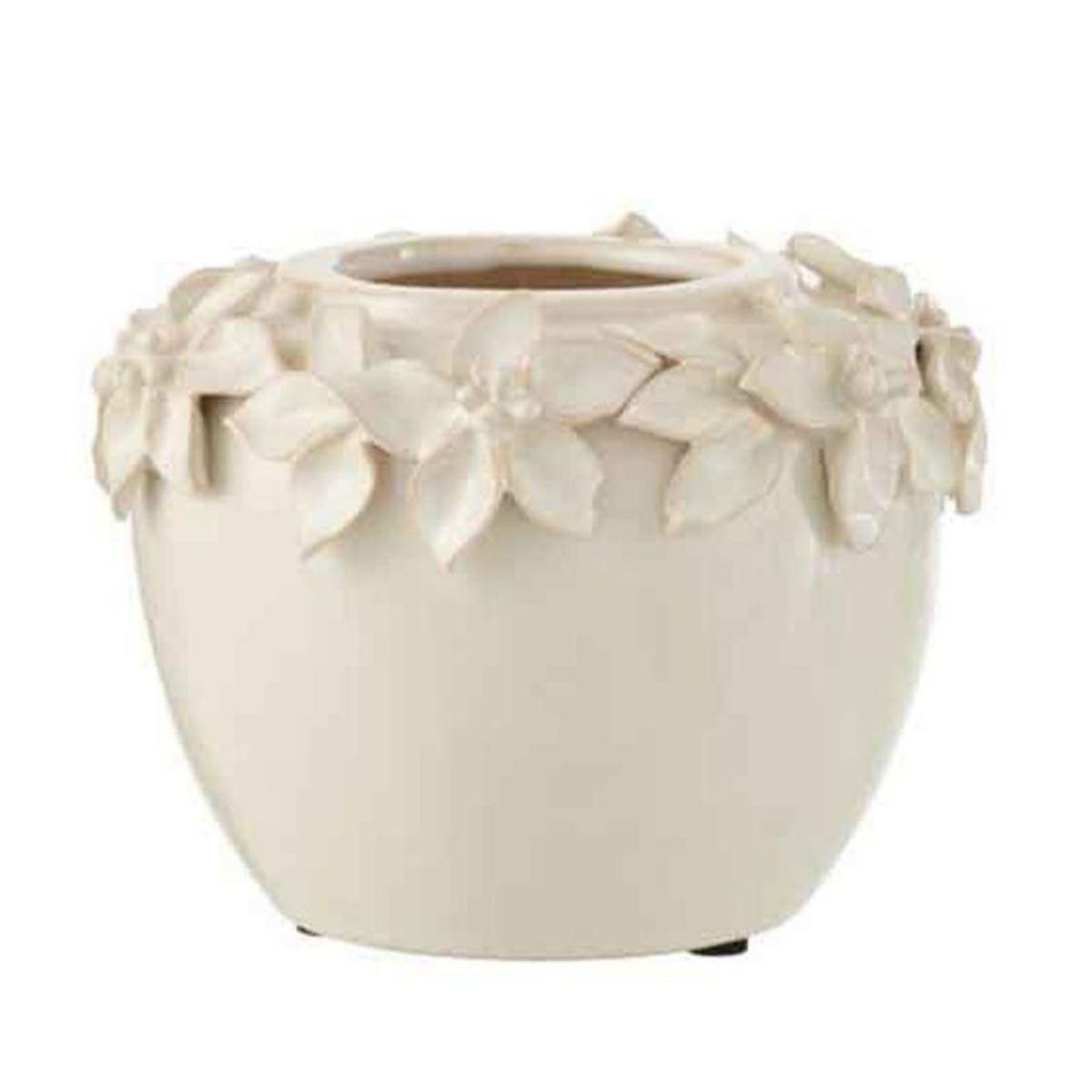 Paris Prix Cache-Pot en Céramique  Fleur Design  17cm Blanc