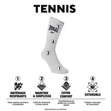 EVERLAST Lot de 6 Paires de Chaussettes Tennis Uni (Blanc)