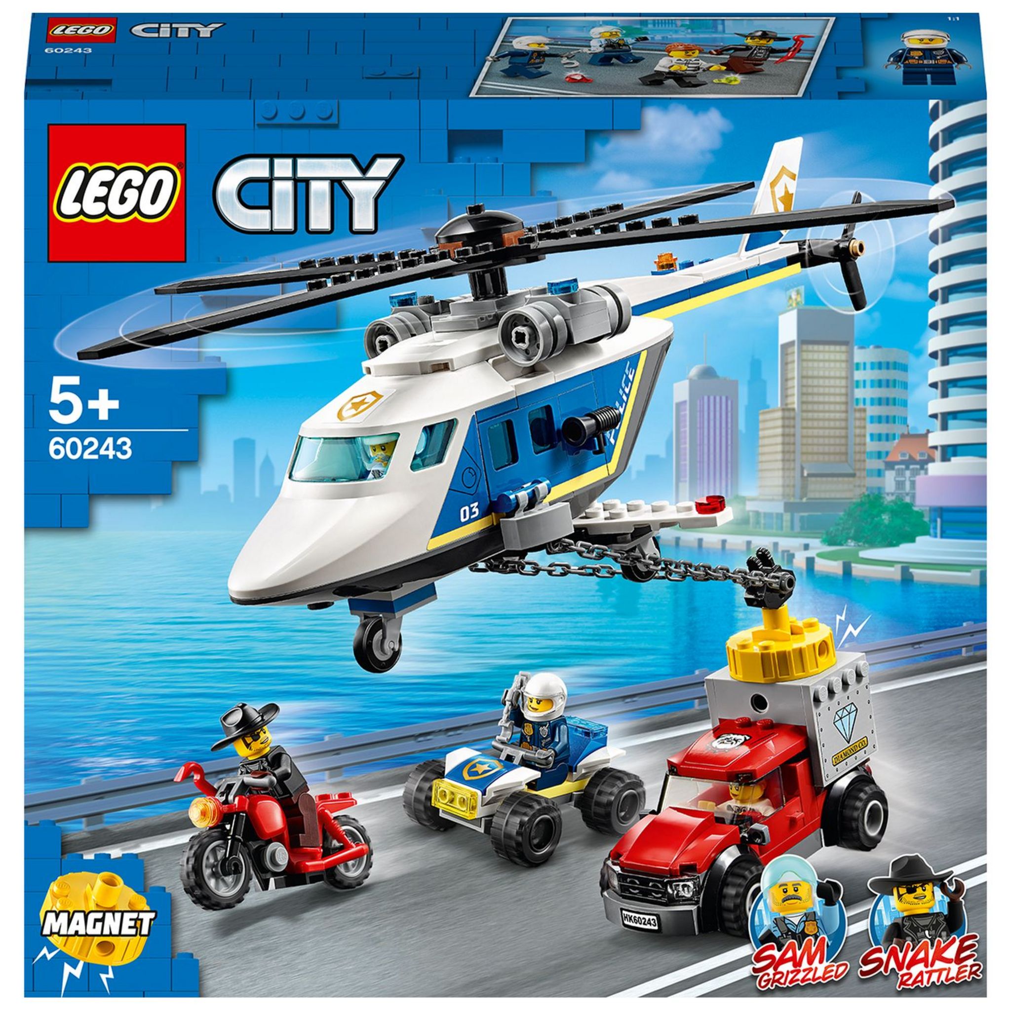 City 60243 L'Arrestation en Hélicoptère, Jouet, Moto et Camion,  Minifigurine Policier