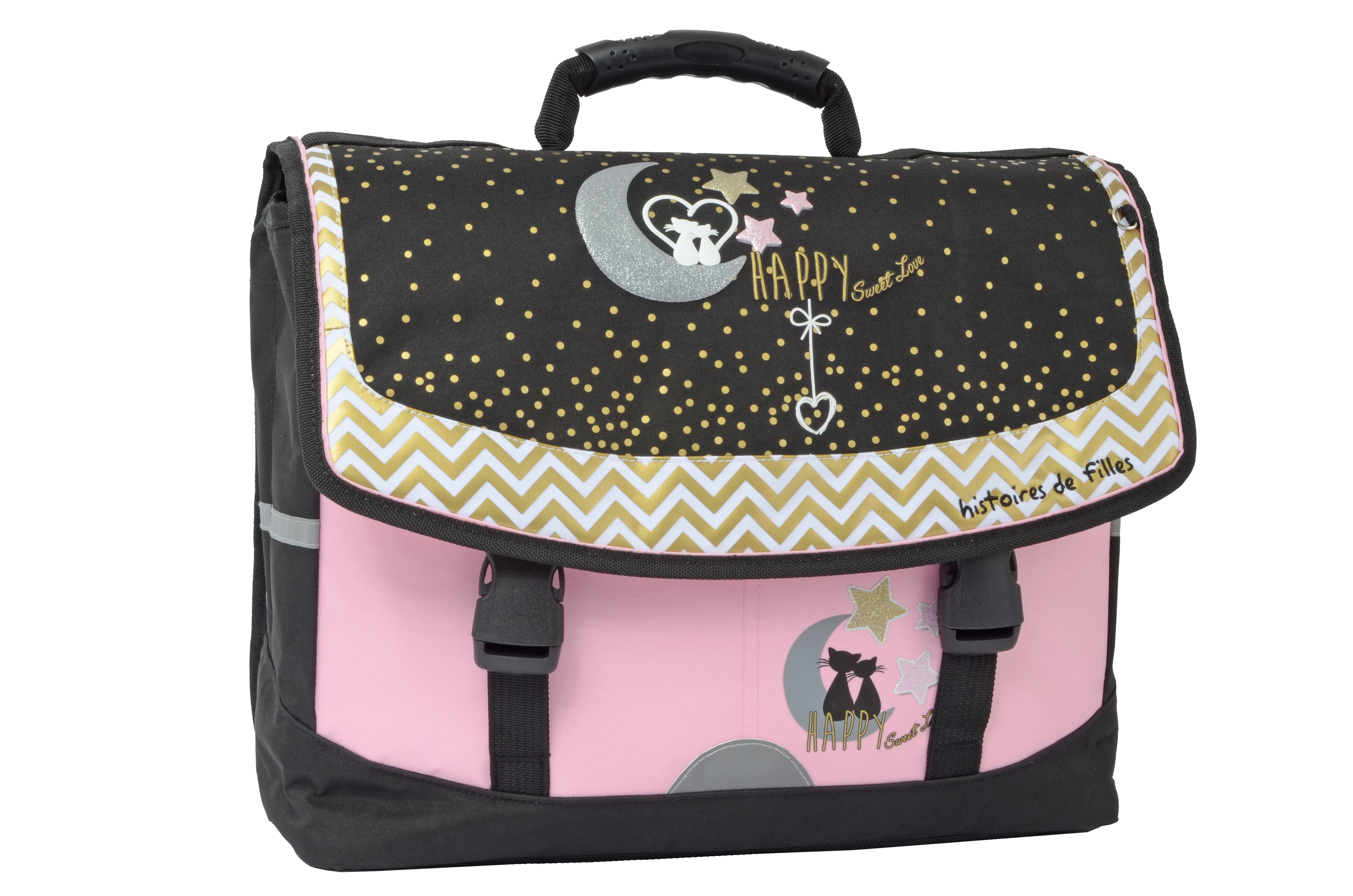 Histoires de filles Cartable chats Histoire de filles 41 cm noir et rose pas cher Auchan