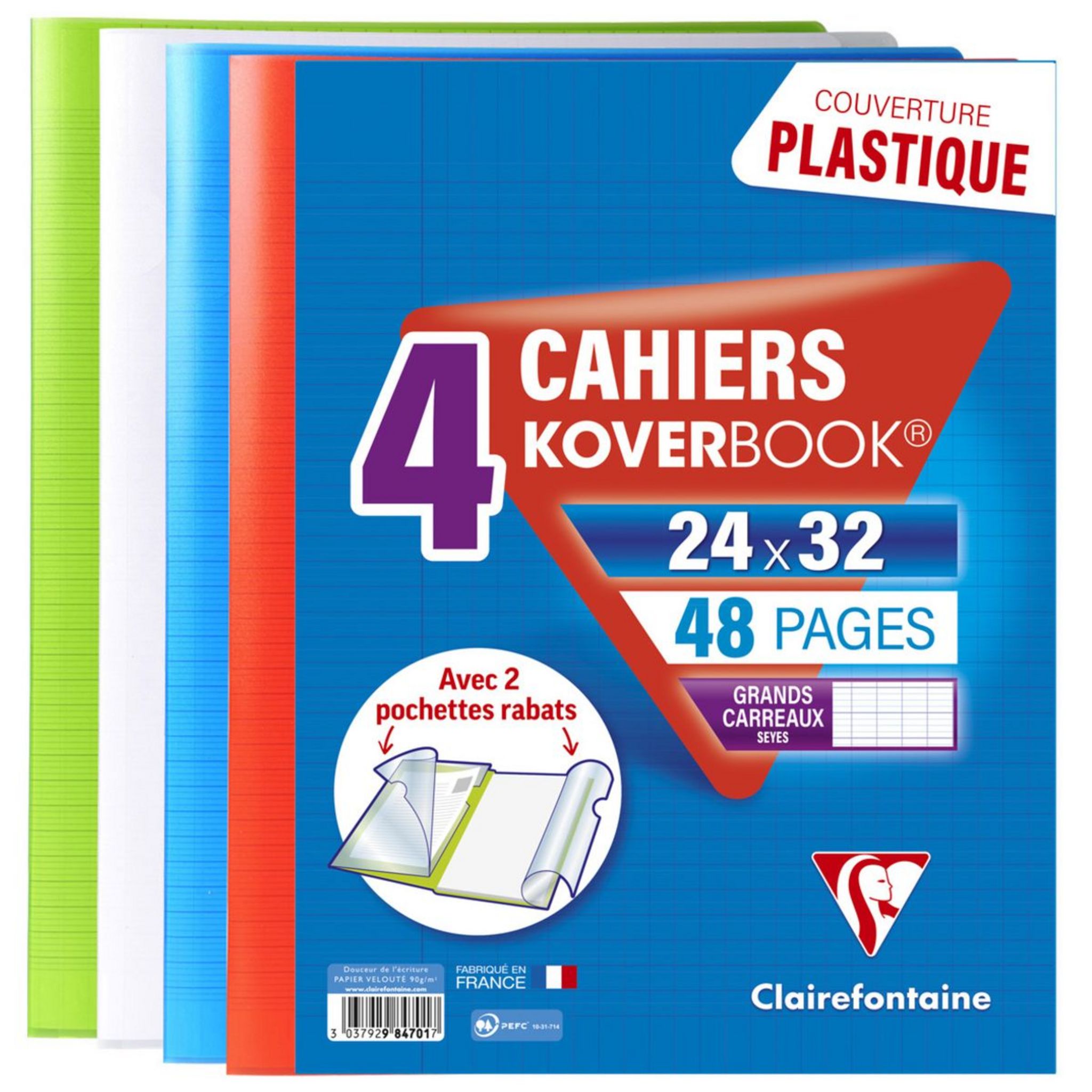 CLAIREFONTAINE Lot de 3 cahiers piqués 24x32cm 48 pages grands carreaux  Seyes pas cher 