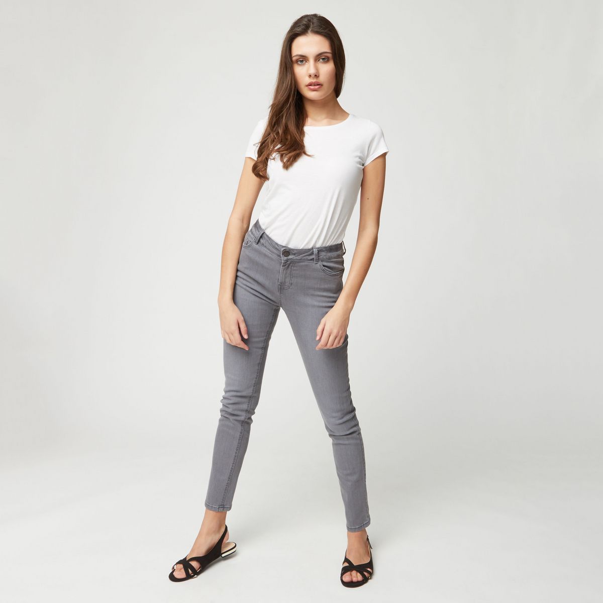 INEXTENSO Jean slim gris clair femme pas cher Auchan