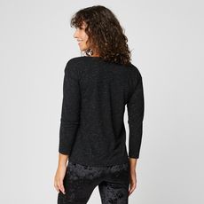 IN EXTENSO T-shirt manches longues col v à paillettes noir femme (Noir )