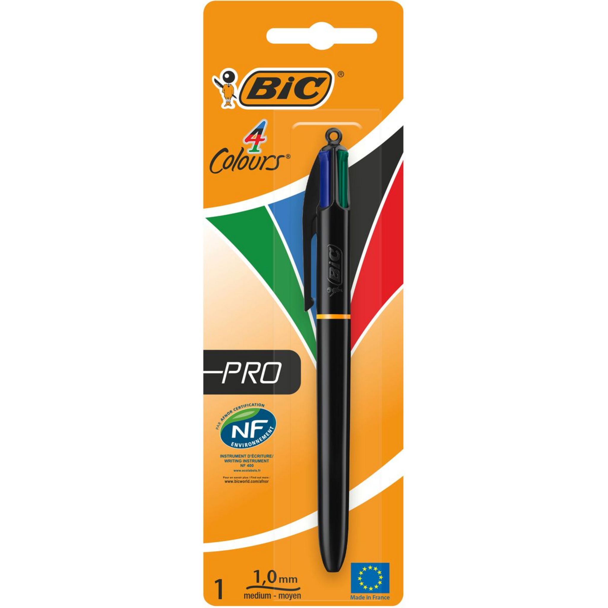 BIC Stylo bille 4 couleurs rétractable pointe moyenne PRO noir pas