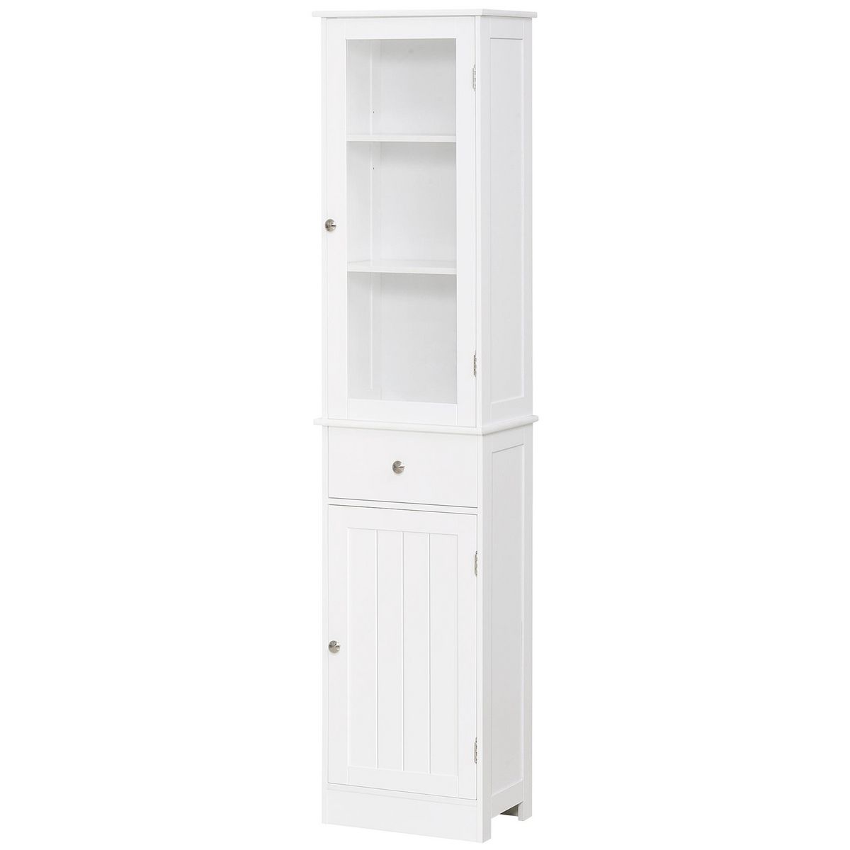 Armoire pour Salle de Bain Colonne Salle de Bain MDF avec 2 Tiroirs Armoire  de Toilette avec Roues Meuble Rangement WC Blanche