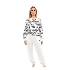 FILA Ensemble pyjama femme en coton intérieur molletoné FPW4100 (Blanc)