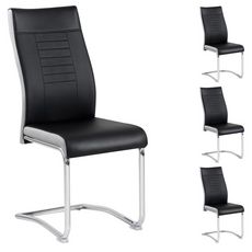 IDIMEX Lot de 4 chaises de salle à manger ou cuisine LOANO avec assise rembourrée et piètement chromé, revêtement en synthétique noir/gris