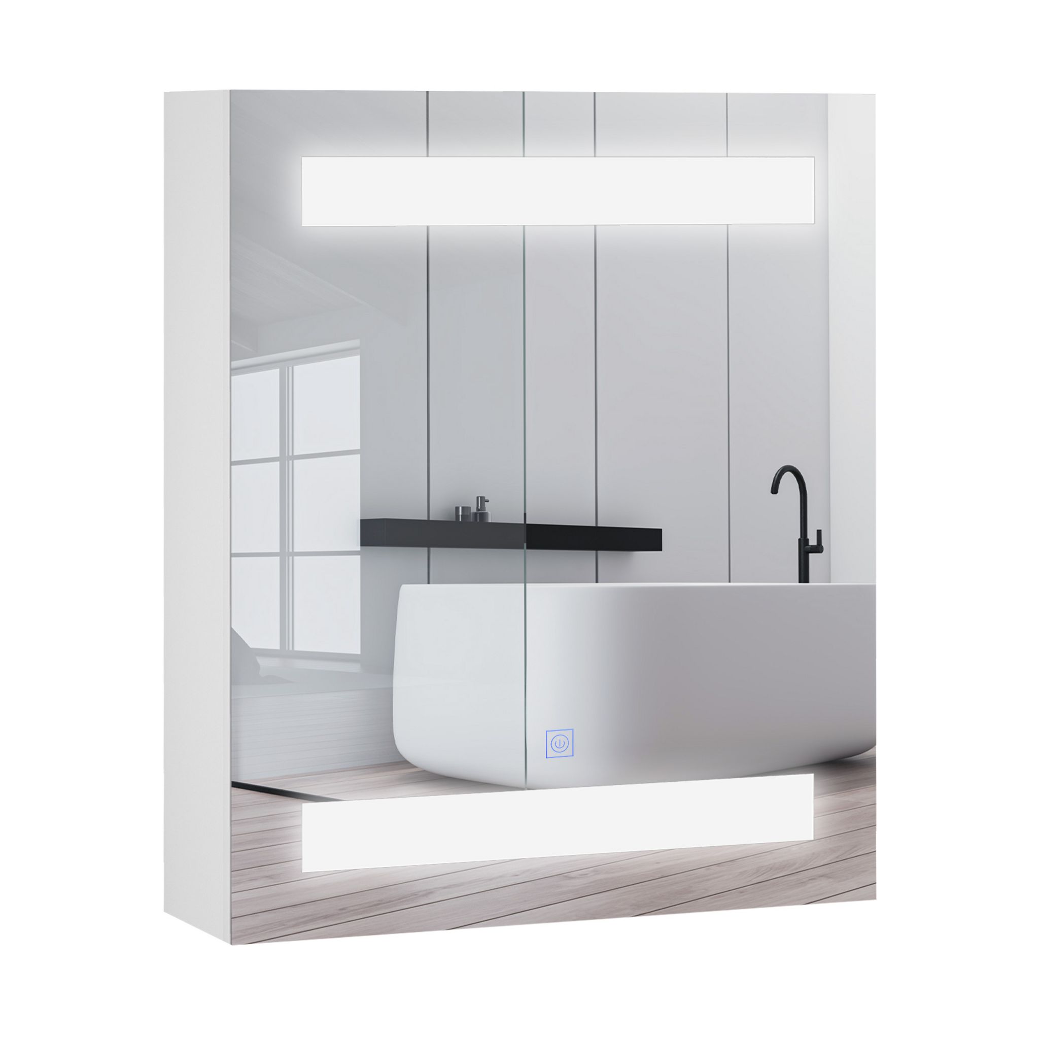 Miroir lumineux LED armoire murale design de salle de bain 2 en 1 dim. 70L  x 15l x 65H cm MDF aspect bois