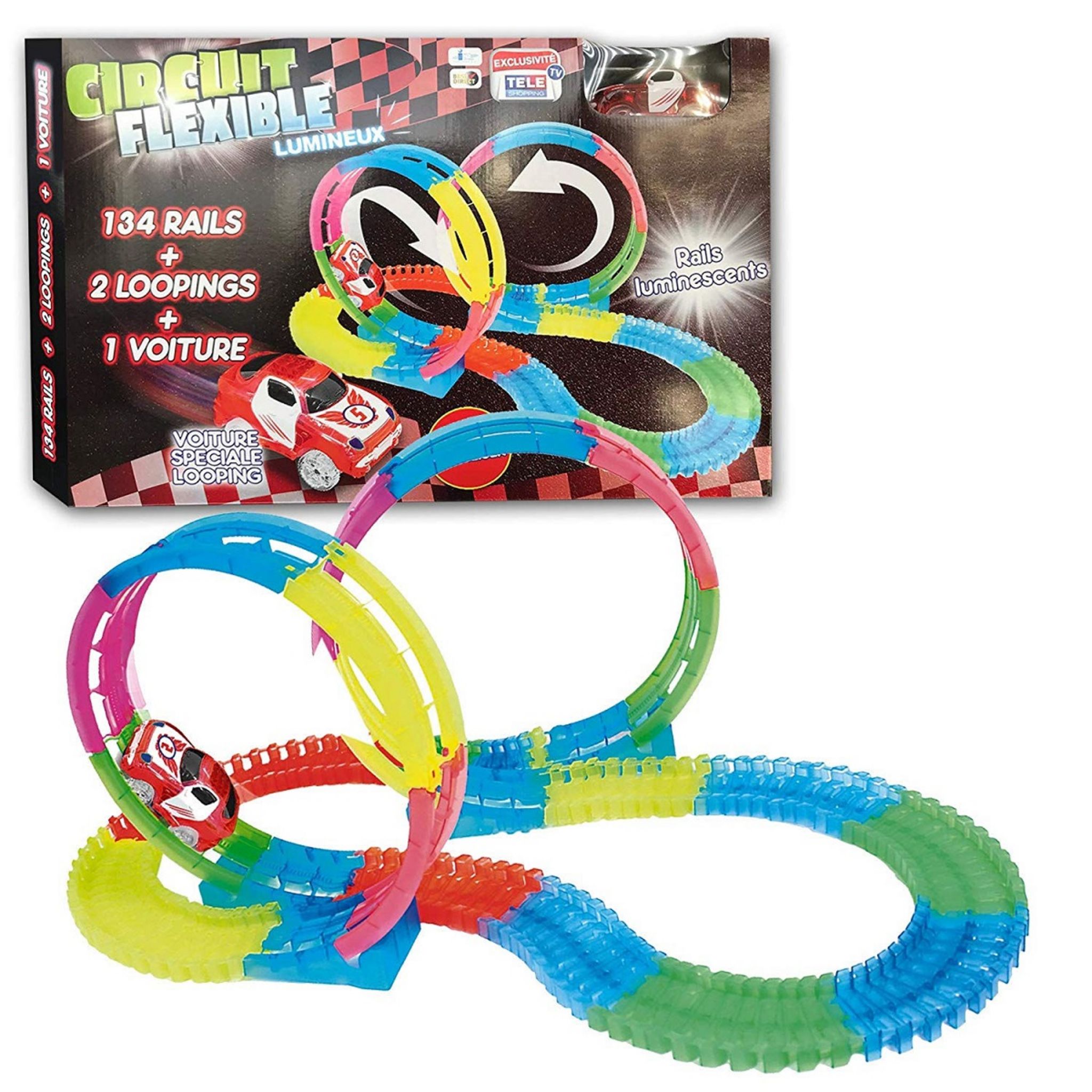 VENTEO Coffret circuit flexible et lumineux - Double loopings pas cher 